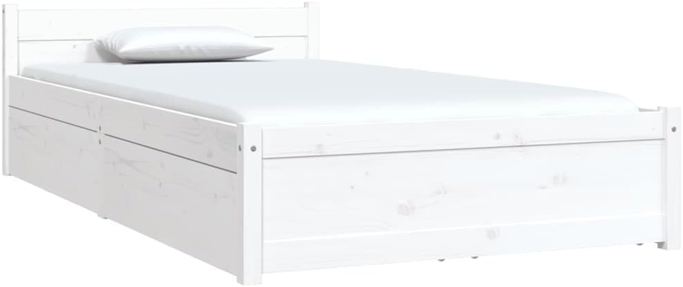 vidaXL Single Size Bed Frame with Drawers - Solid Pine Wood, White, 92x187 cm, Timeless Design with Ample Storage Space, Bedroom Furniture