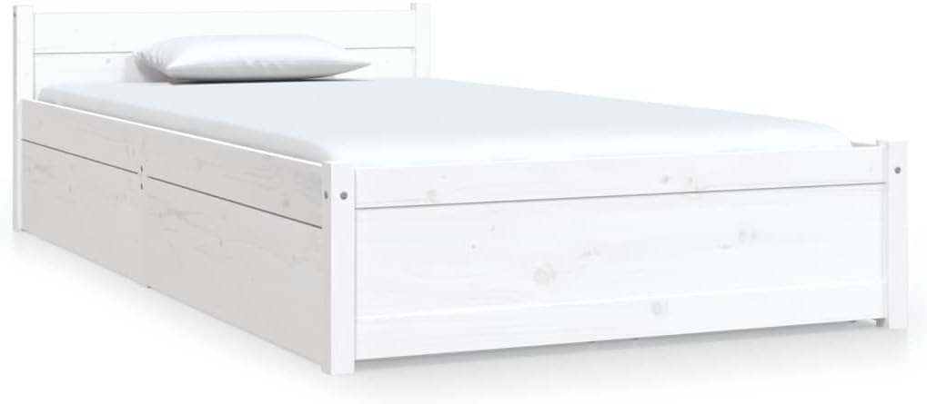 vidaXL Single Size Bed Frame with Drawers - Solid Pine Wood, White, 92x187 cm, Timeless Design with Ample Storage Space, Bedroom Furniture