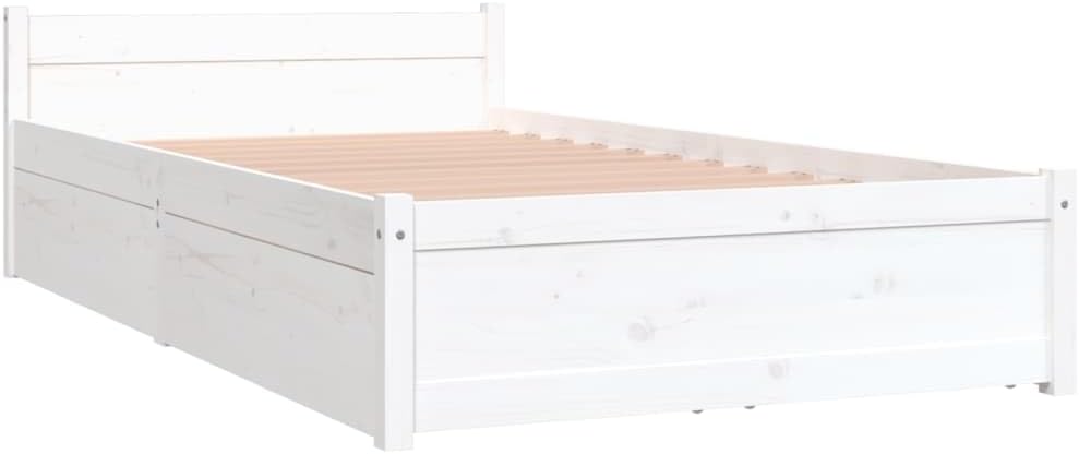 vidaXL Single Size Bed Frame with Drawers - Solid Pine Wood, White, 92x187 cm, Timeless Design with Ample Storage Space, Bedroom Furniture