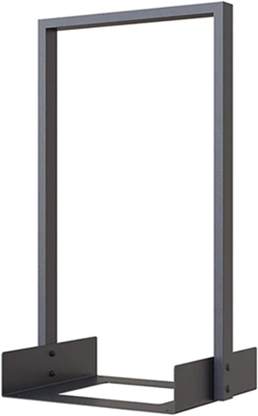 Fireplace Log Rack Log Rack Firewood Holder with Hooks - Indoor/Outdoor Black Steel Metal Fireplace Wood Storage Stand with Holders for Fireside Tools and Accessories (Black One Size)