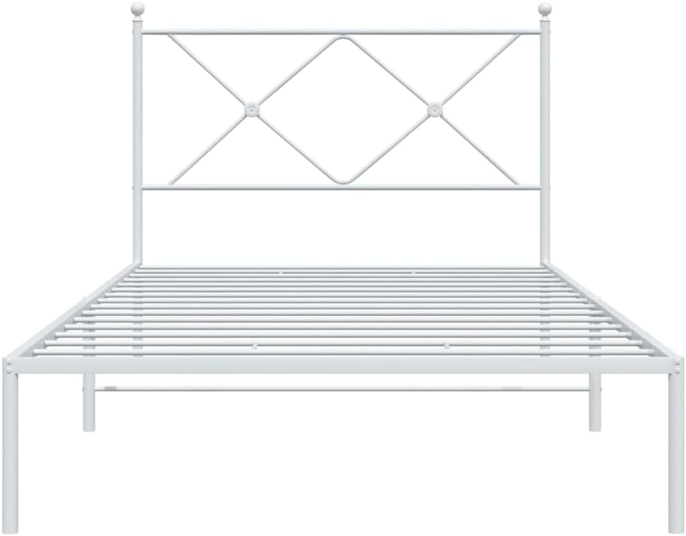 vidaXL White Metal Bed Frame-King Single Size with Headboard-Steel Bed Base-Metal Slats & Legs-Extra Under-Bed Storage-Modern Bedroom Furniture
