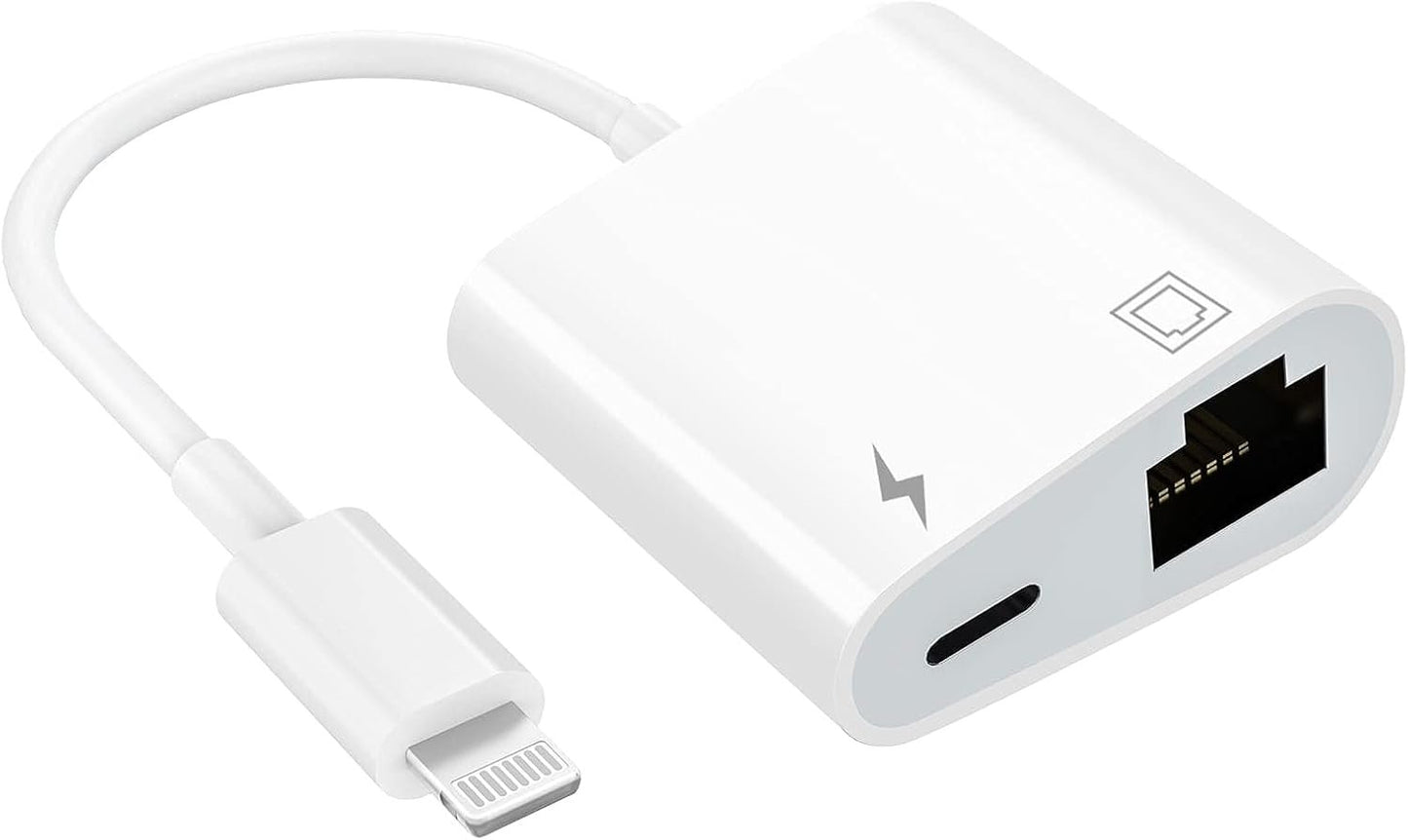 Apple MFi Certified Lightning to Ethernet Adapter - 2 in 1 RJ45 Ethernet LAN Network Adapter with Charge Port for iPhone/iPad/iPod, Plug and Play, Supports 100Mbps Network