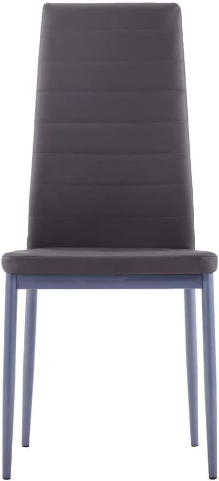 vidaXL Modern Seven Piece Dining Set in Grey - Tempered Glass Tabletop and Faux Leather Upholstery