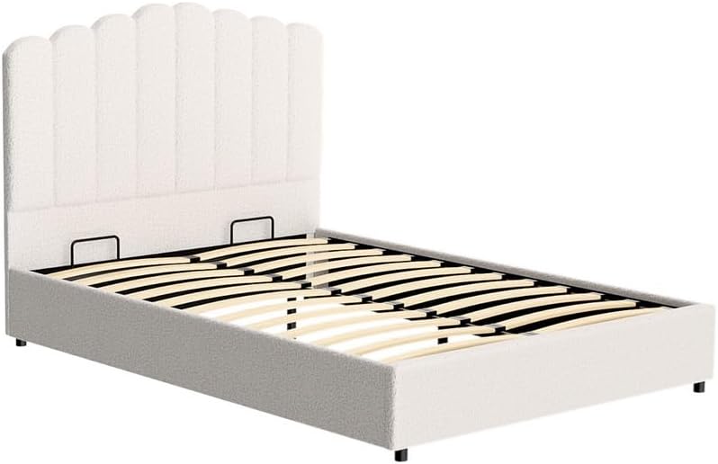 Artiss Bed Frame Double Size Mattress Base Wooden Platform Boucle White FION