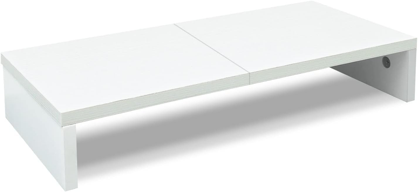 TEAMIX 20 inch White Monitor Stand Riser, Wood Monitor Stand for Desk, TV/Screen/PC/Printer/Laptop Riser, Computer Stand with Keyboard Organizer, Desktop Shelf