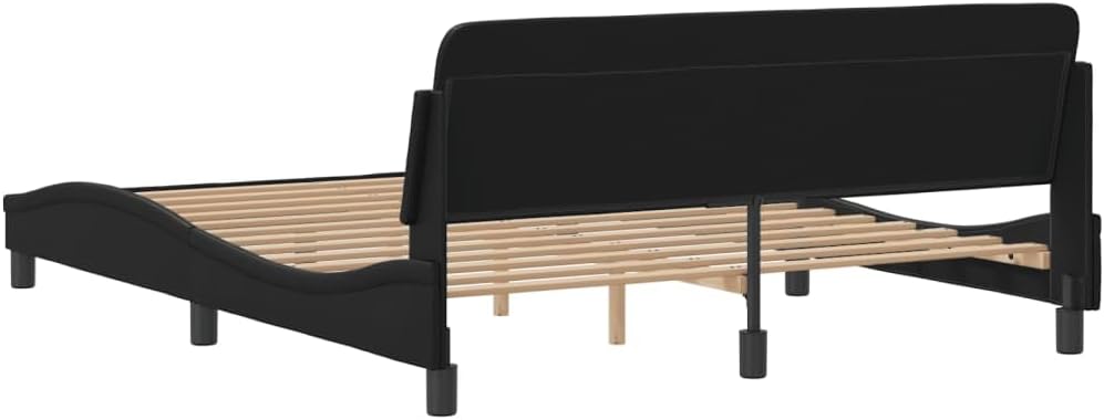 vidaXL Elegant Black Faux Leather Bed Frame with Headboard, Sturdy Legs & Plywood Slats, Luxurious & Durable Bedroom Furniture, 152x203 cm