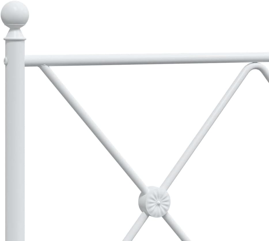 vidaXL White Metal Bed Frame-King Single Size with Headboard-Steel Bed Base-Metal Slats & Legs-Extra Under-Bed Storage-Modern Bedroom Furniture