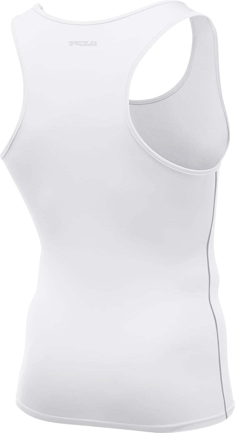 TSLA Men's Cool Dry Compression Sleeveless Tank Top, Athletic Sports Running Basketball Workout Base Layer MUN04-WHT Medium