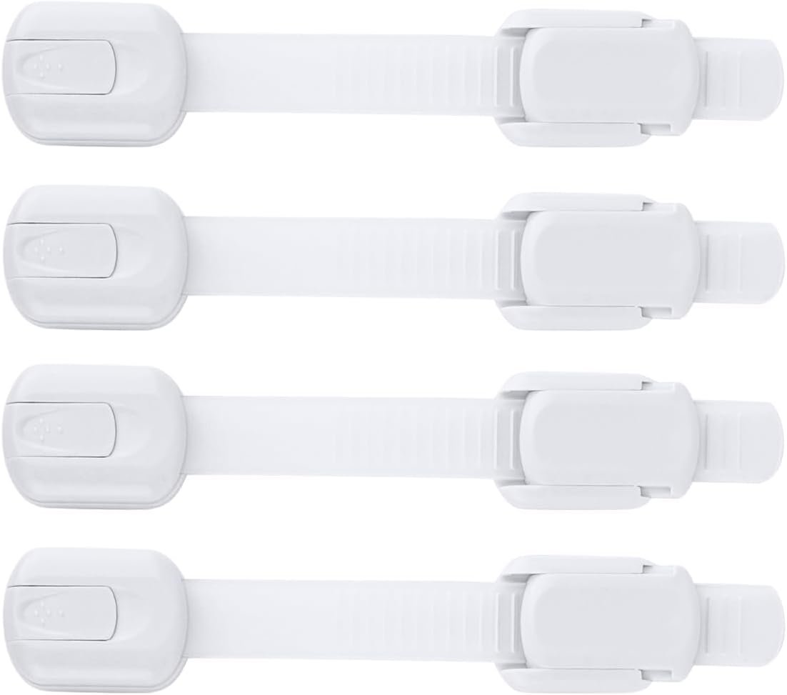 Child Safety Strap Locks (4 Pack) for Fridge, Cabinets, Drawers, Dishwasher, Toilet, 3M Adhesive No Drilling - by Jool Baby