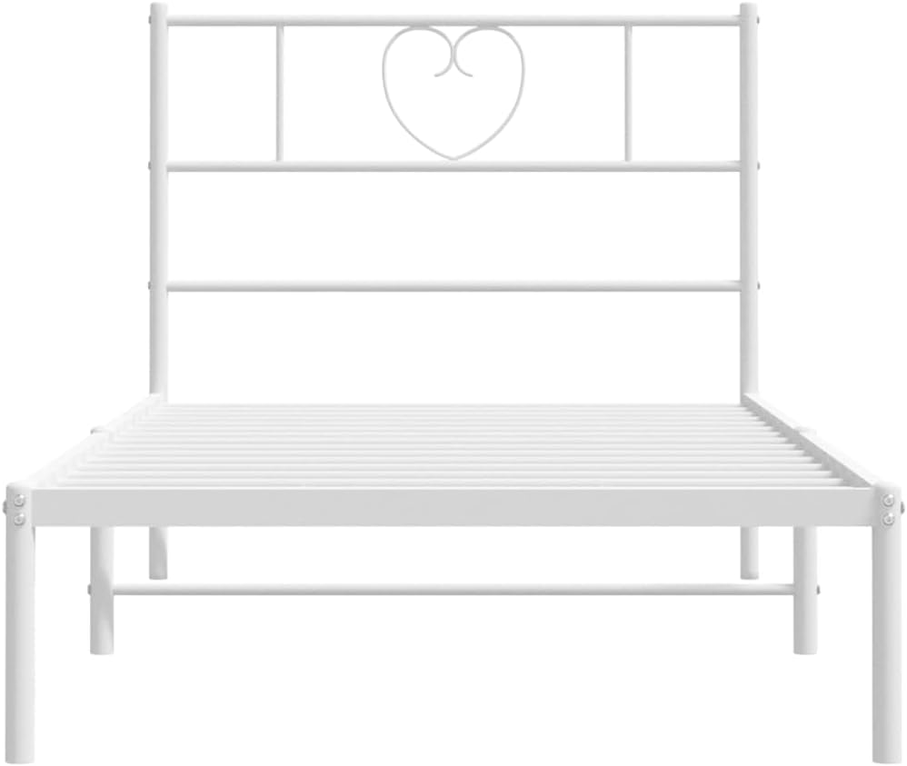 vidaXL Metal Bed Frame with Headboard | Robust Steel Construction | Modern Style | Extra Storage Space | White | 107 x 203 cm Mattress Size Compatibility