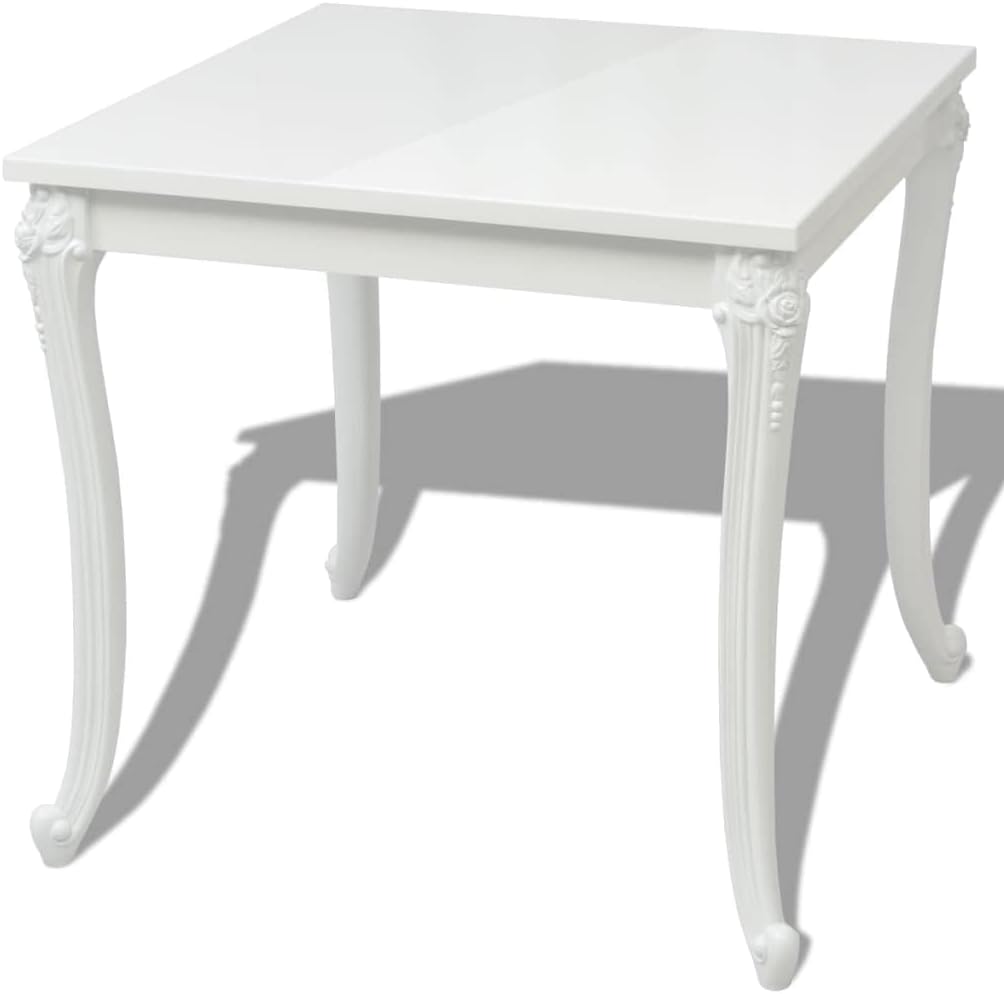 vidaXL Contemporary Glossy White Dining Table - Space-Saving Square Shape Lightweight Plastic Legs in Modern Style