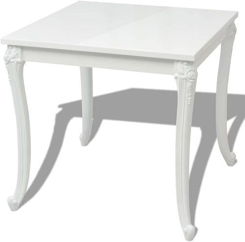 vidaXL Contemporary Glossy White Dining Table - Space-Saving Square Shape Lightweight Plastic Legs in Modern Style
