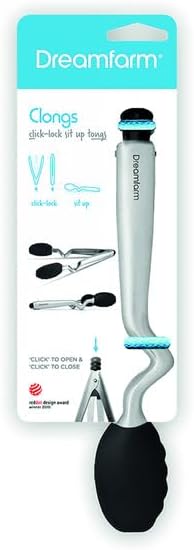 Dreamfarm Clongs Grippy Silicone & Stainless Steel Kitchen Cooking Tongs with Click-Lock Open & Close - 12" Black