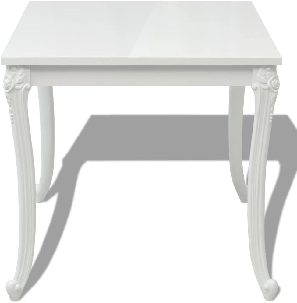 vidaXL Contemporary Glossy White Dining Table - Space-Saving Square Shape Lightweight Plastic Legs in Modern Style