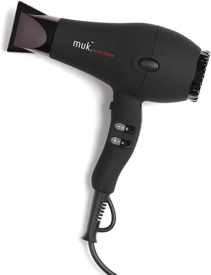 MUK. Professional Blow Dryer 3900 IR 2300 Watt - Lightweight Travel Hair Dryer for Gentle, Quick Styling. Hair Dryer with Ionic Generator for Shine & Protection. 3m Swivel Cord, Matte