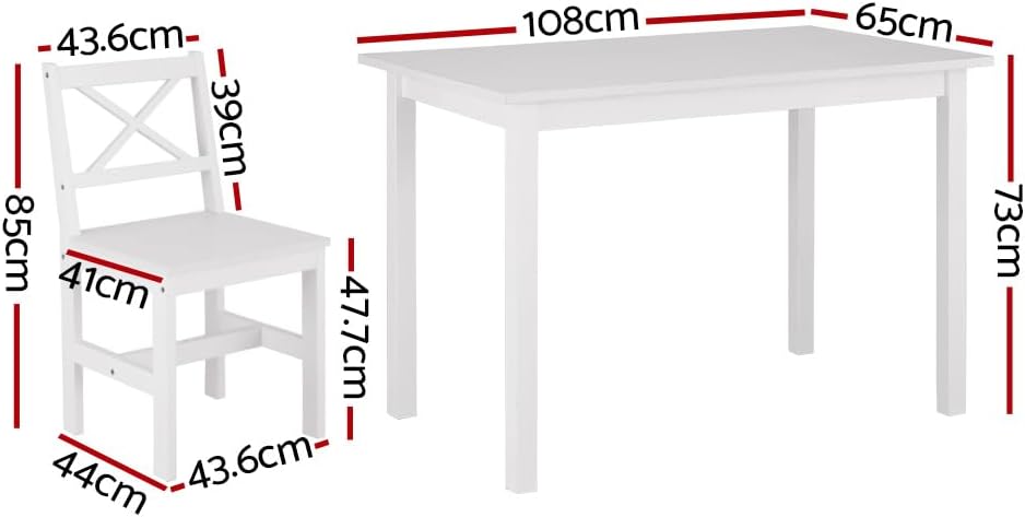Artiss Dining Table and Chair Set of 5 White Tables Chairs Setting Desk Nursing Seats Reading Seating Home Living Room Bedroom Kitchen Cafe Furniture, MDF Tabletop, 47cm Height Seat