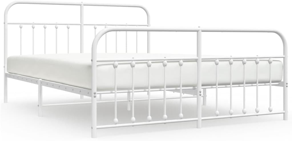 Lechnical Bed Frame with Headboard and Footboard Metal White 180 x 200 cm, Furniture, Beds and Accessories, Beds and Frames for Beds