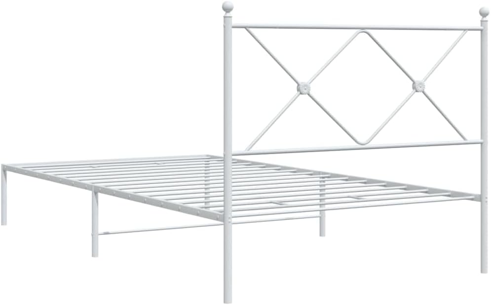 vidaXL White Metal Bed Frame-King Single Size with Headboard-Steel Bed Base-Metal Slats & Legs-Extra Under-Bed Storage-Modern Bedroom Furniture