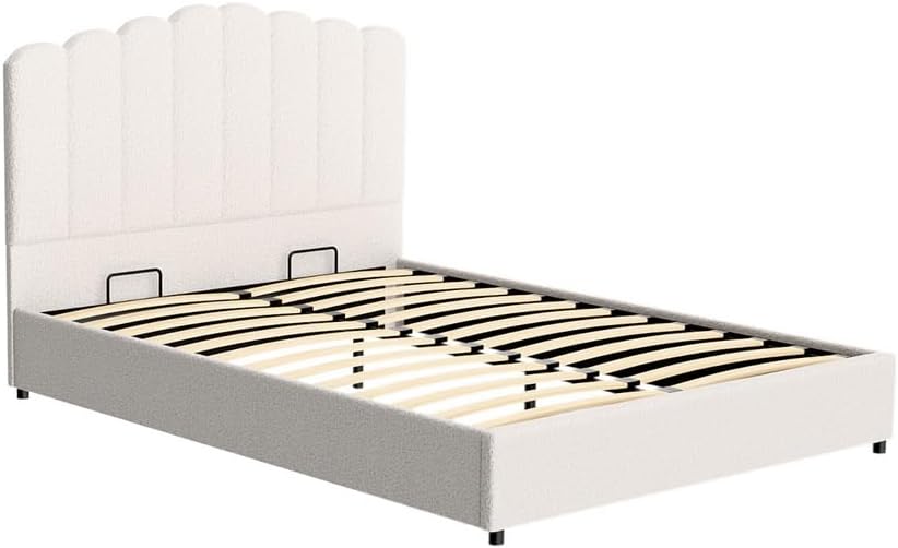 Artiss Bed Frame Queen Size Mattress Base Wooden Platform Boucle White FION