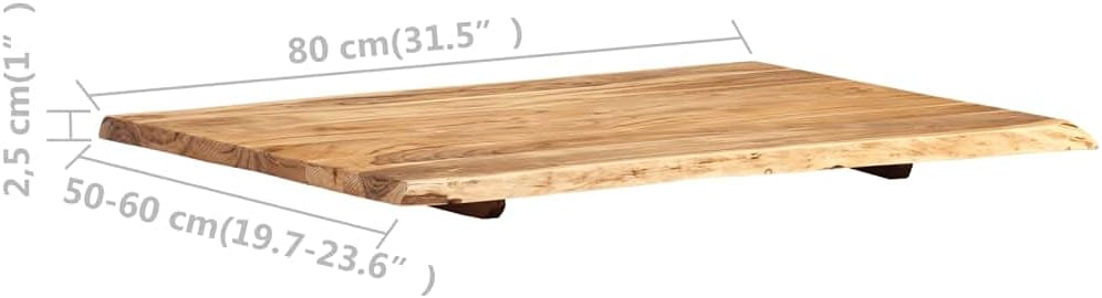 vidaXL Acacia Wood Table Top - 80x60cm Rectangular Kitchen Tabletop, Coffee Table Desk Top, Brown, Wooden, Live Edge Finish