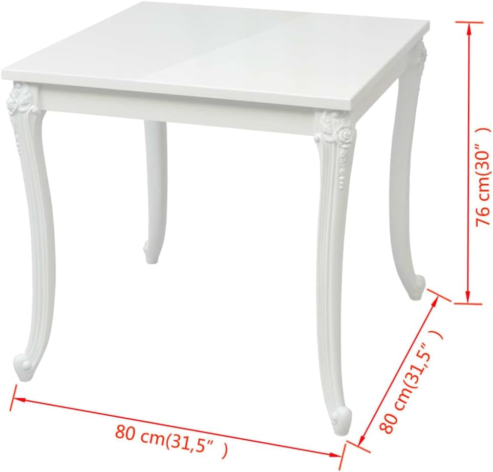 vidaXL Contemporary Glossy White Dining Table - Space-Saving Square Shape Lightweight Plastic Legs in Modern Style