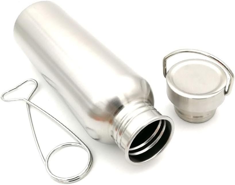 Stainless Steel Sports Water Bottle with Handle Drinkware Uninsulated Single Walled for Cyclists Runners Hikers Camping Kitchen(750ml)