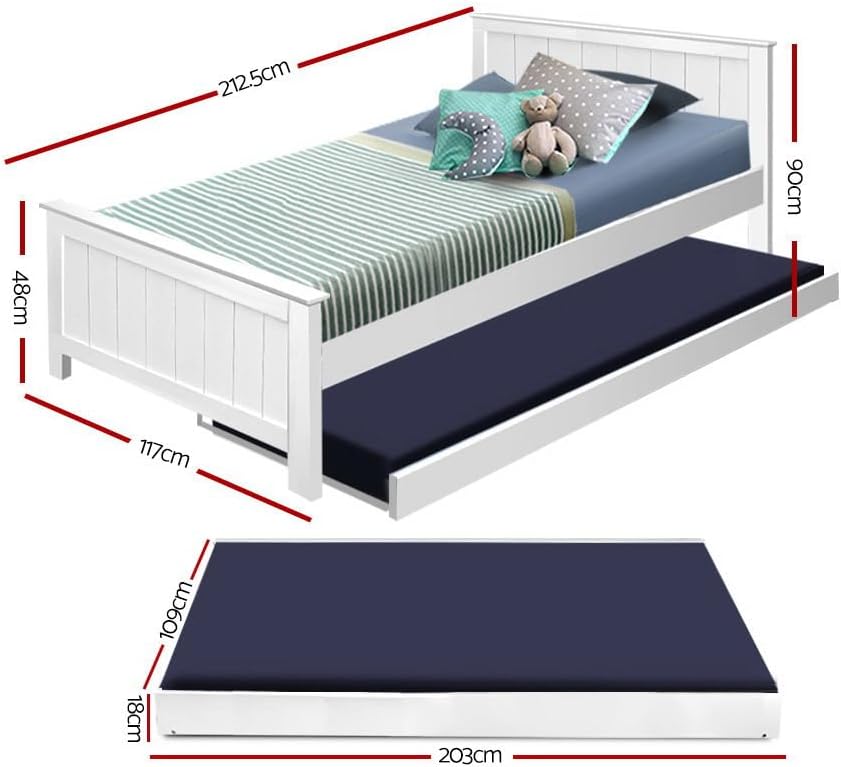 Bed Frame King Single Wooden Trundle Daybed White Furniture Bedroom Sleep