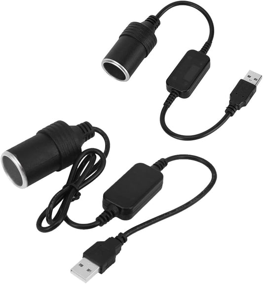 2 x USB A to Car Cigarette Lighter Socket Adapter 12V USB Converter 5V to Cigarette Lighter Socket 12V for Car Camera GPS E-Dog Mobile Phone Tablet (35cm, 60cm)