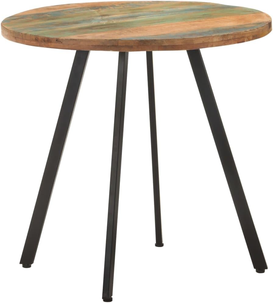Round Dining Table, Coffee Table, Solid Reclaimed Wood Side Table for Dining Room, Kitchen, Living Room, 80 x 75 cm