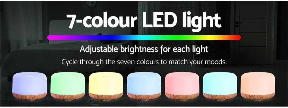 Devanti Aroma Diffuser, 500ml Air Humidifier Purifier Essential Oils Car Airs Freshener Vaporizer Aromatherapy Diffusers Scent Booster Home Office Bedroom Humidifiers Steam, 7 Led Light Multicoloured