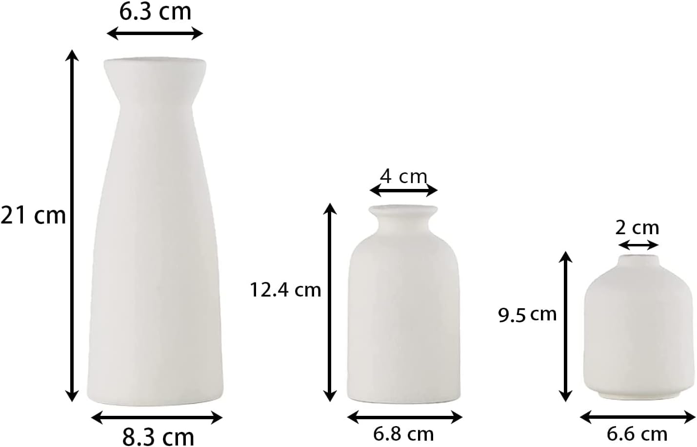 Set of 3 Modern Nordic Ceramic vases in Matte White Finish,Minimalist Decorative Vases for Living Room Bookshelf Table Centerpiece Entrance Decor