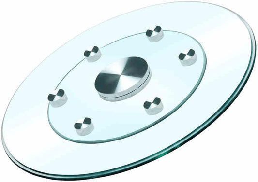 27" Glass Lazy Susan Turntable Large Dining Table, Kitchen Round Clear Tabletop Rotating Tray with Swivel Assist System, Silent & Smooth Spin Table Centerpiece