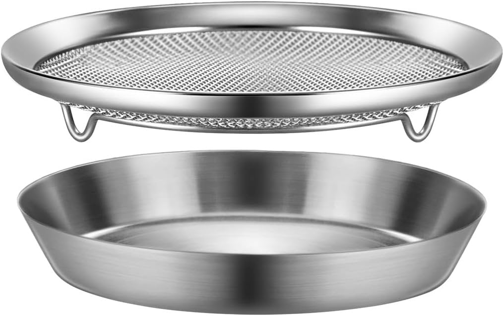 WAGENSTEIGER Stainless Steel Mesh Tray Set with Drip Pan, Air Fryer Basket and Tray, Kitchen Colander, Vegetable and Fruit Strainer, Food Filter, BBQ Prep Tool, Fruit Serving Dishes (7.48 inch)
