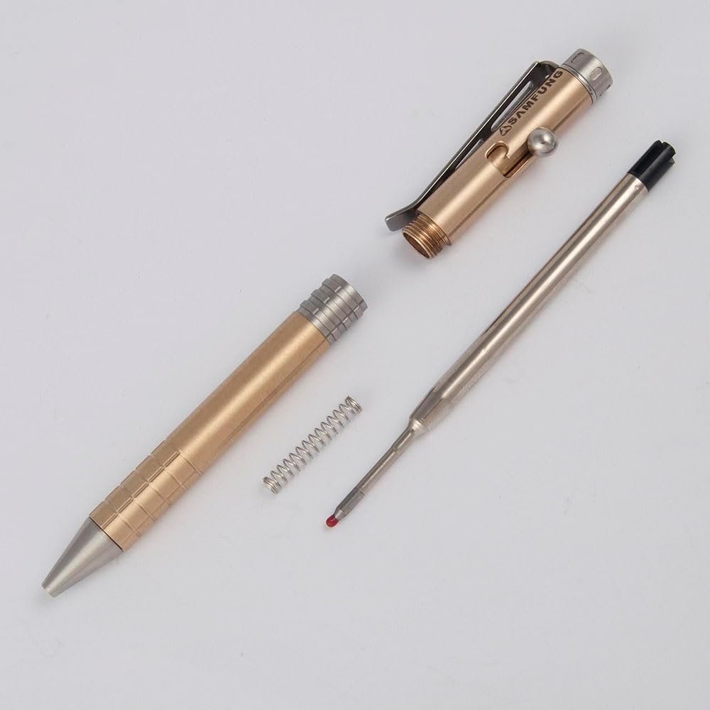 SAMFUNG Stick Ballpoint Pen Solid Brass EDC Pen, Pocket Rollerball Signature Pen with Black Ink Refill for Writing Stationery Gift Office Business