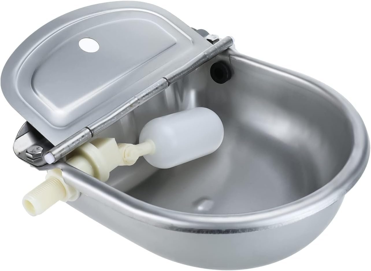 Mono-gatari Automatic Waterer Water Bowl Farm Livestock Stainless Steel Animal Drinking Water Bowl for Pigs Horse Cattle Goat Sheep Dog (with Drainage Hole, with Float Valve)