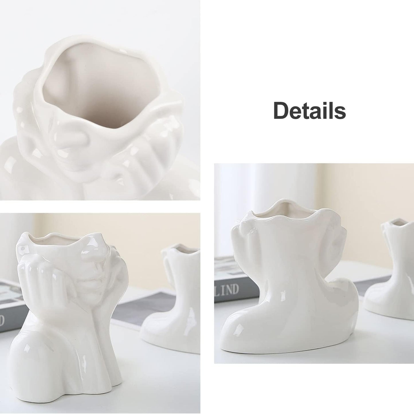 CEMABT Ceramic Woman Body Face Vase, Small Decorative Unique Modern Minimalism Nordic Flower Vase for Living Room Table Decoration, Small White Head Vase and Body Vase Female Form.(Style-C)