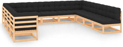 Homgoday Set Salotto Giardino 11pz Cuscini Antracite Legno Massello Pino, Salotto da Giardino Salottino, Lettini Prendisole, Divano Letto Mobili, Lettini da Giardino per Terrazzo Esterno