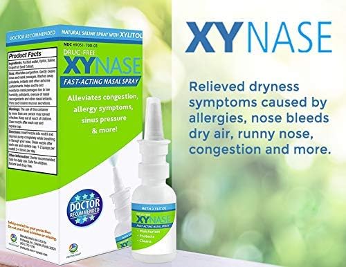 Xynase Natural Saline Nasal Spray with Xylitol - Relieves Nasal Congestion, Dry Nose, Allergy Symptoms, Sinus Pressure (0.75 fl oz Each) 3 Pack