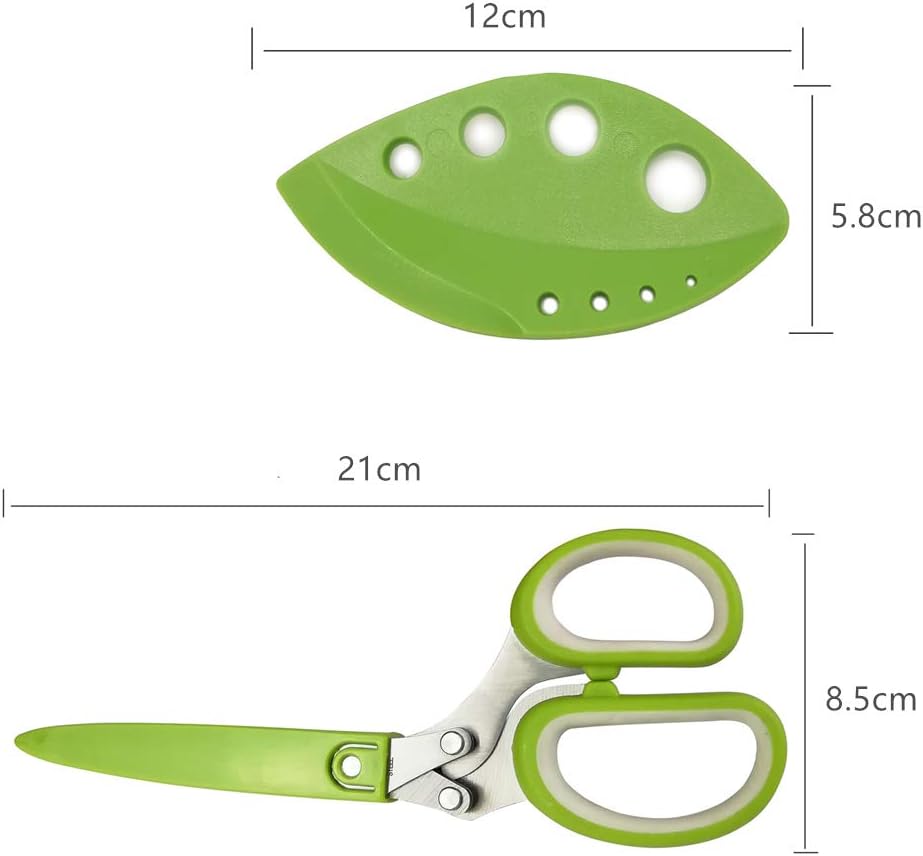 Herb Scissors, Multipurpose Kitchen Shears 5 Stainless Steel Blade with Safety Cover, Cleaning Comb and Herb Stripping Tool (Green)