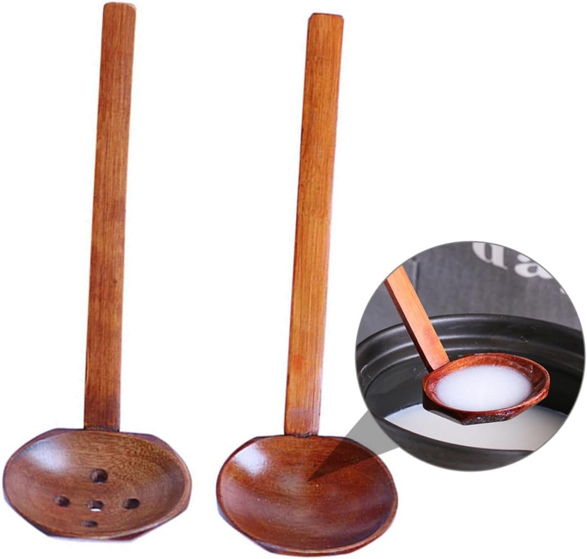 HEMOTON 2 pcs Japanese Table Dining Kitchen Long Spoons Reusable Friendly Eco Handle Wooden Home