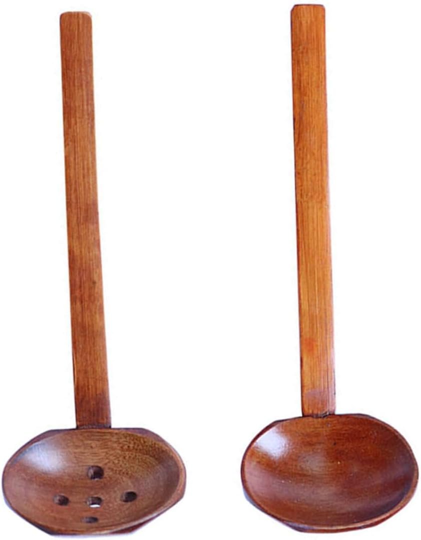 HEMOTON 2 pcs Japanese Table Dining Kitchen Long Spoons Reusable Friendly Eco Handle Wooden Home