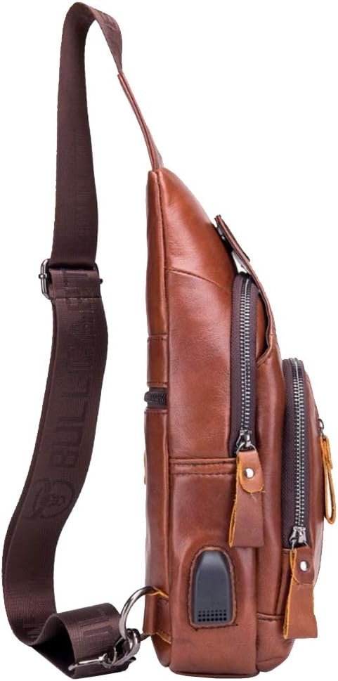 Leather Sling Bag Crossbody Backpack for Men Women