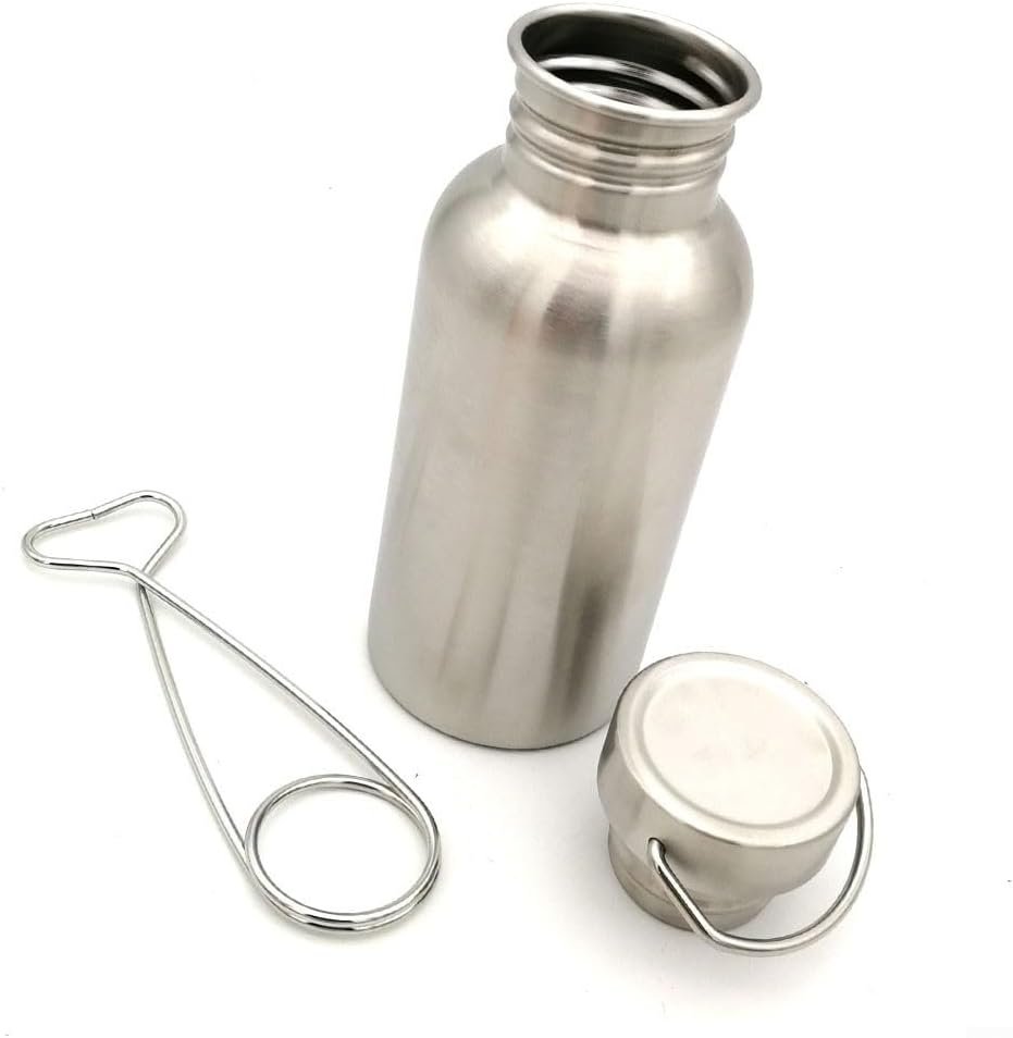 Stainless Steel Sports Water Bottle with Handle Drinkware Uninsulated Single Walled for Cyclists Runners Hikers Camping Kitchen(750ml)