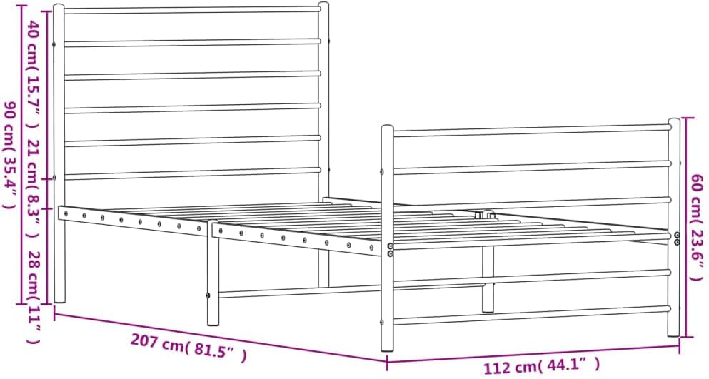 vidaXL King Single Size Bed Frame - Robust Powder-Coated Steel Design with Headboard, Footboard & Under-Bed Storage Space - White