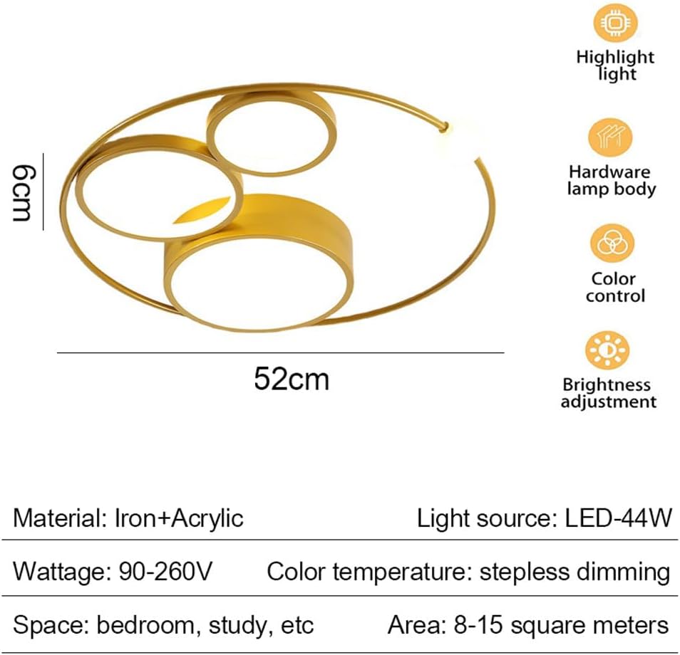 SEMANHUA Lampada da soffitto moderna a LED, plafoniera da incasso 44W con cerchio ad anello, lampadari in acrilico dorato da 20,4" for soggiorno, camera da letto, cucina,