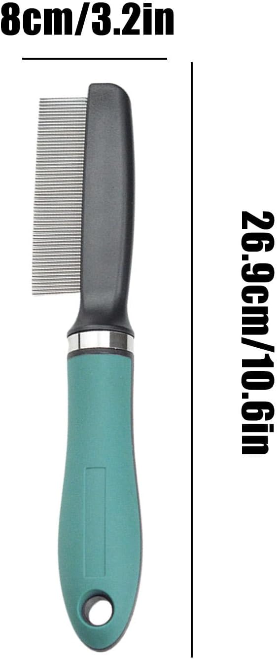 Cat Flea Comb, Professional Grooming Brush, Stainless Steel Pet Comb, Tooth Design, Multifunctional Detangling Tool, Daily Care for Cats & Puppies, 10,59 x 3,15 x 1,18 Inches, Green