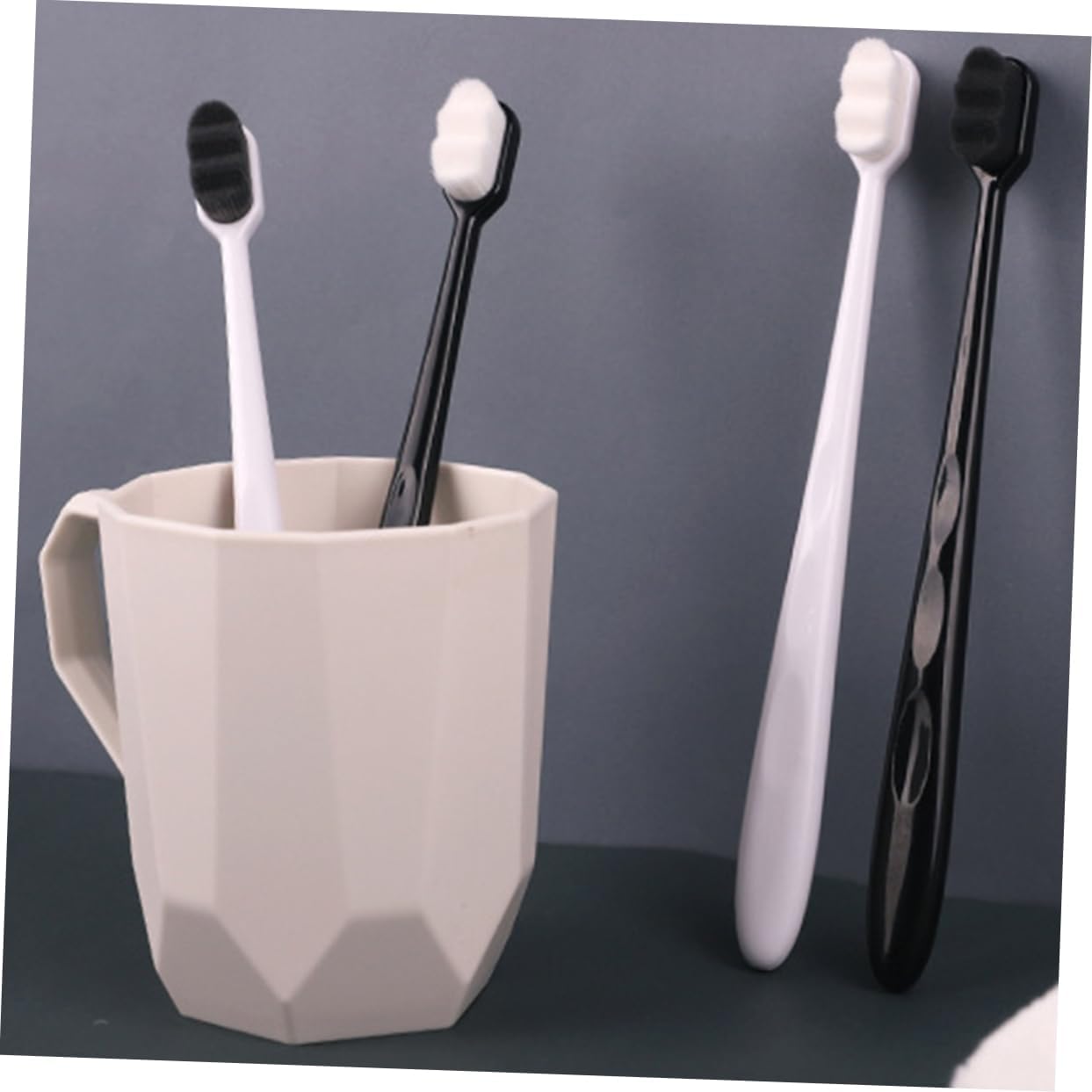 IWOWHERO Black Hair White Handle Bristle Toothbrush Micro-nano Oral Care Tool Ergonomic Design Anti-slip Teeth Cleaning
