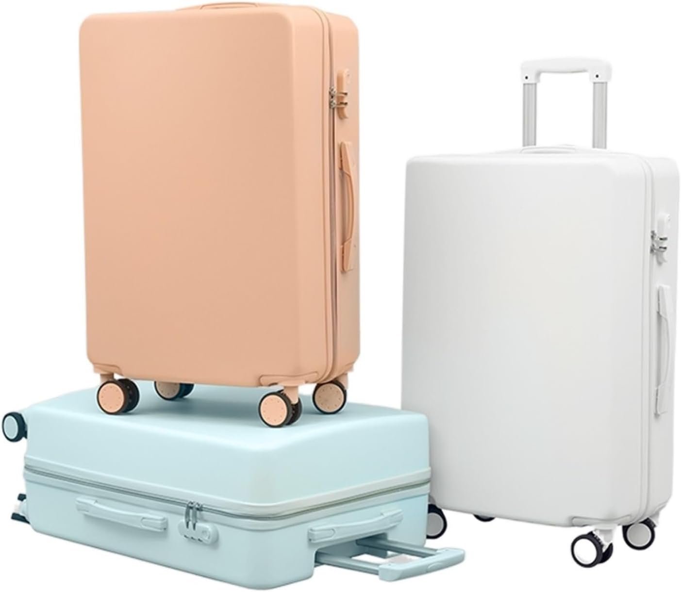 Luggage Portable Hard Shell Luggage Security Combination Lock Suitcases Quiet and Smooth Luggage Trolley Suitcase (Color : White, Size : 22inch)