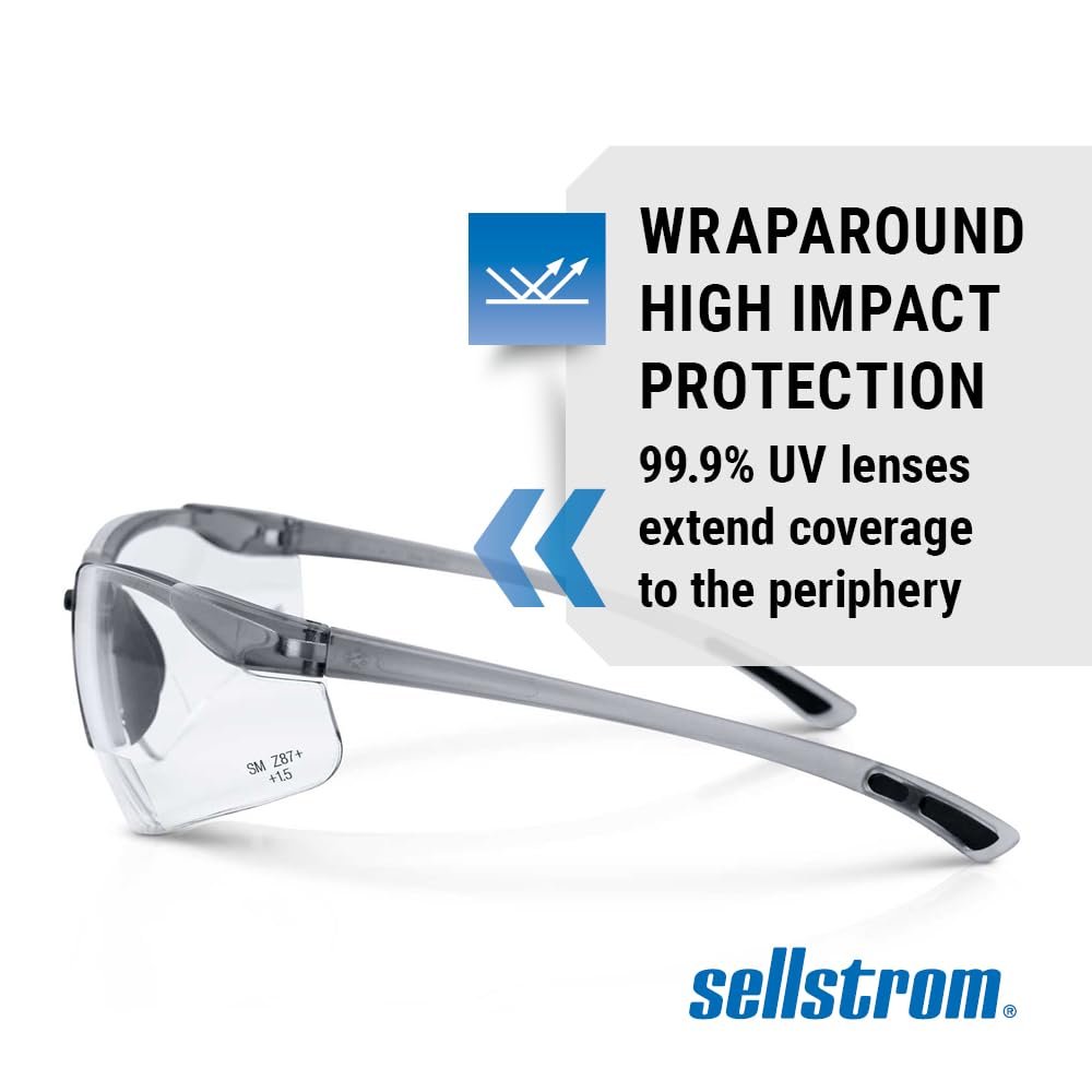 Sellstrom XM340RX Safety Glasses with Readers - Wraparound Bifocal Eyeglasses for Men/Women - ANSI Z87.1 - 1.5X Magnification