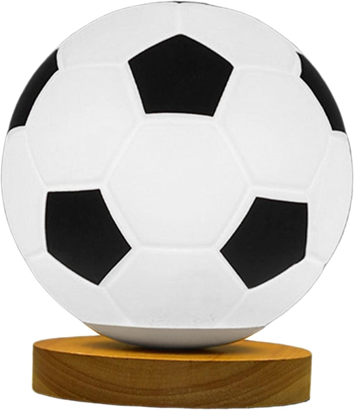 Folpus Soccer Lamp Brightness Adjustable Night Light with Wooden Base Warm Light Lighting Small Table Lamp USB Powered for Bedside Kids Gift, Flat Base